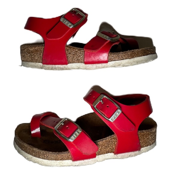 Birkenstock Sandals Red Toddlers Size 24 Toe Loop Adjustable Strap Summer Sun - Picture 2 of 7
